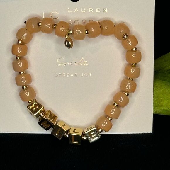 Lauren Conrad Peach Beaded Bracelet with “Smile” in Gold Beads - Picture 5 of 9